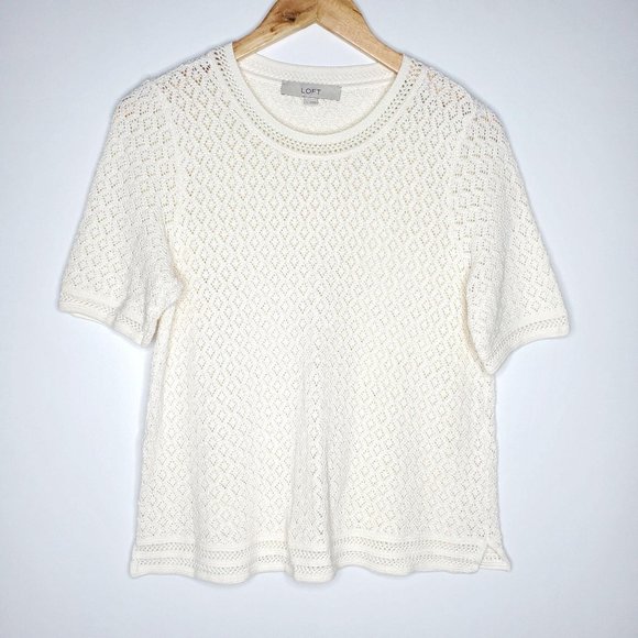 LOFT Tops - Loft Boho Crochet Knit Top Blouse Cream Large